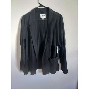Old Navy Jacket Womens XL Blu Blazer 1 Button Linen Blend Unstructure Lightweigh